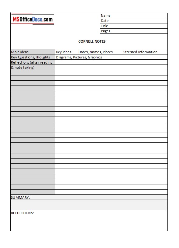 Student Cornell Notes - Excel Workbook