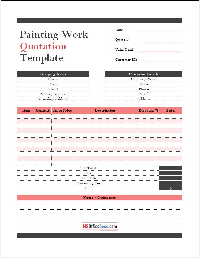 Painting estimate worksheet Excel