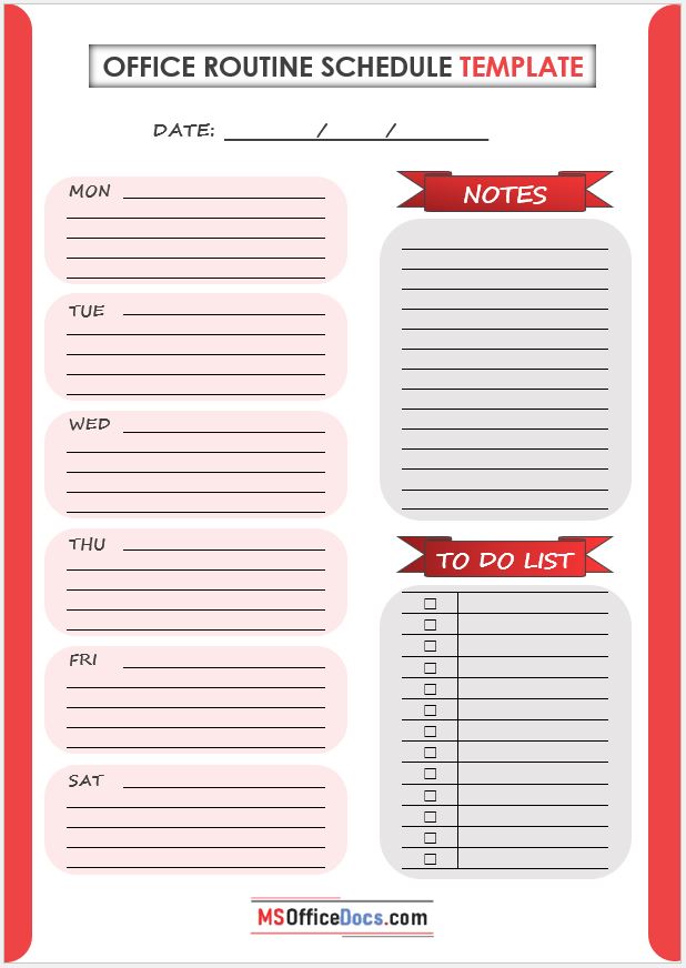 Daily office routine schedule format