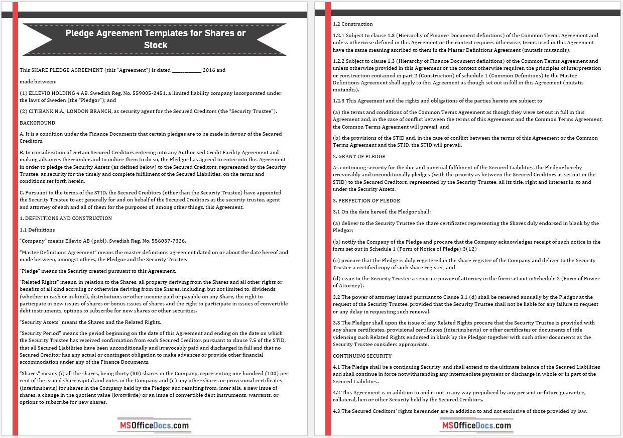 Pledge Agreement Templates for Shares or Stock 01