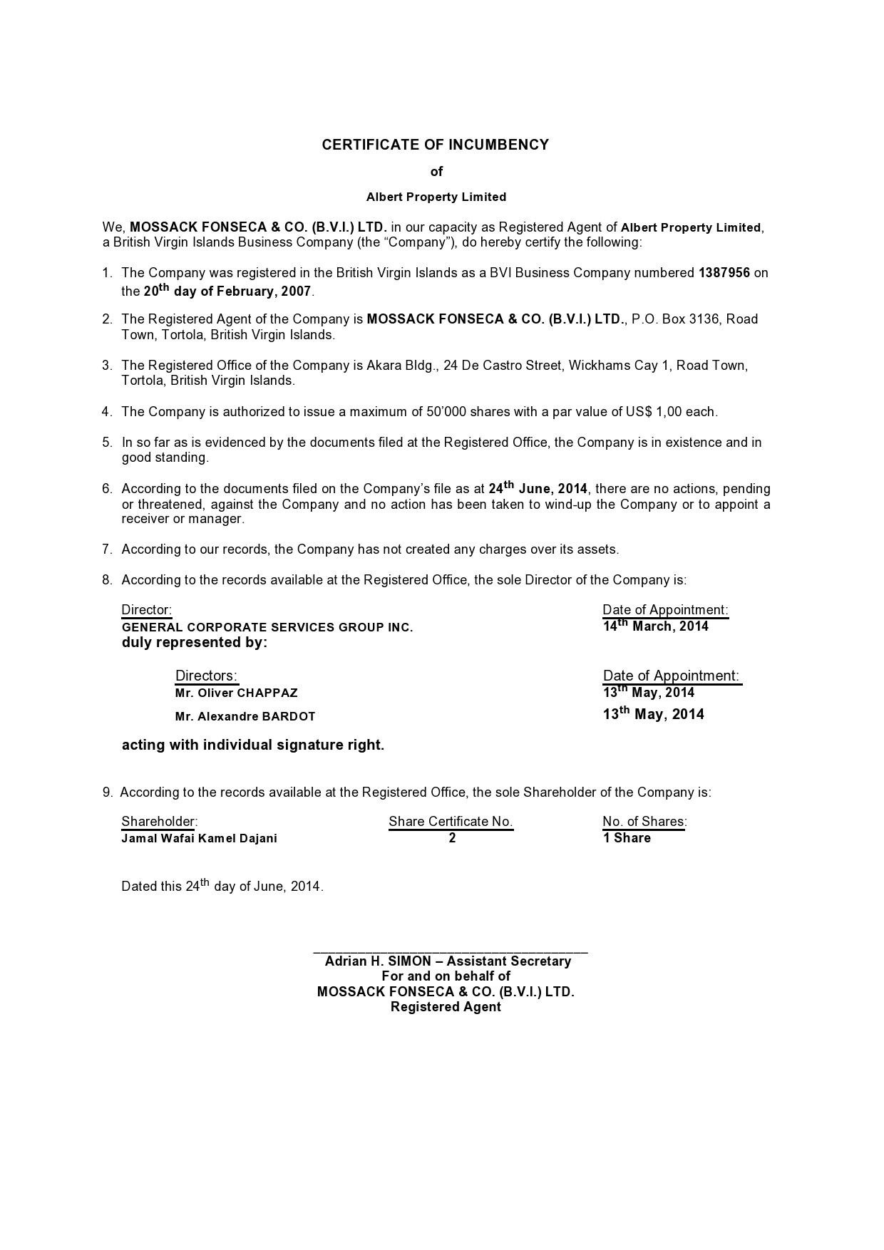 Certificate of Incumbency Template 24