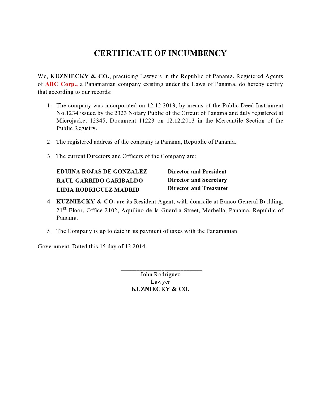 Certificate of Incumbency Template 32