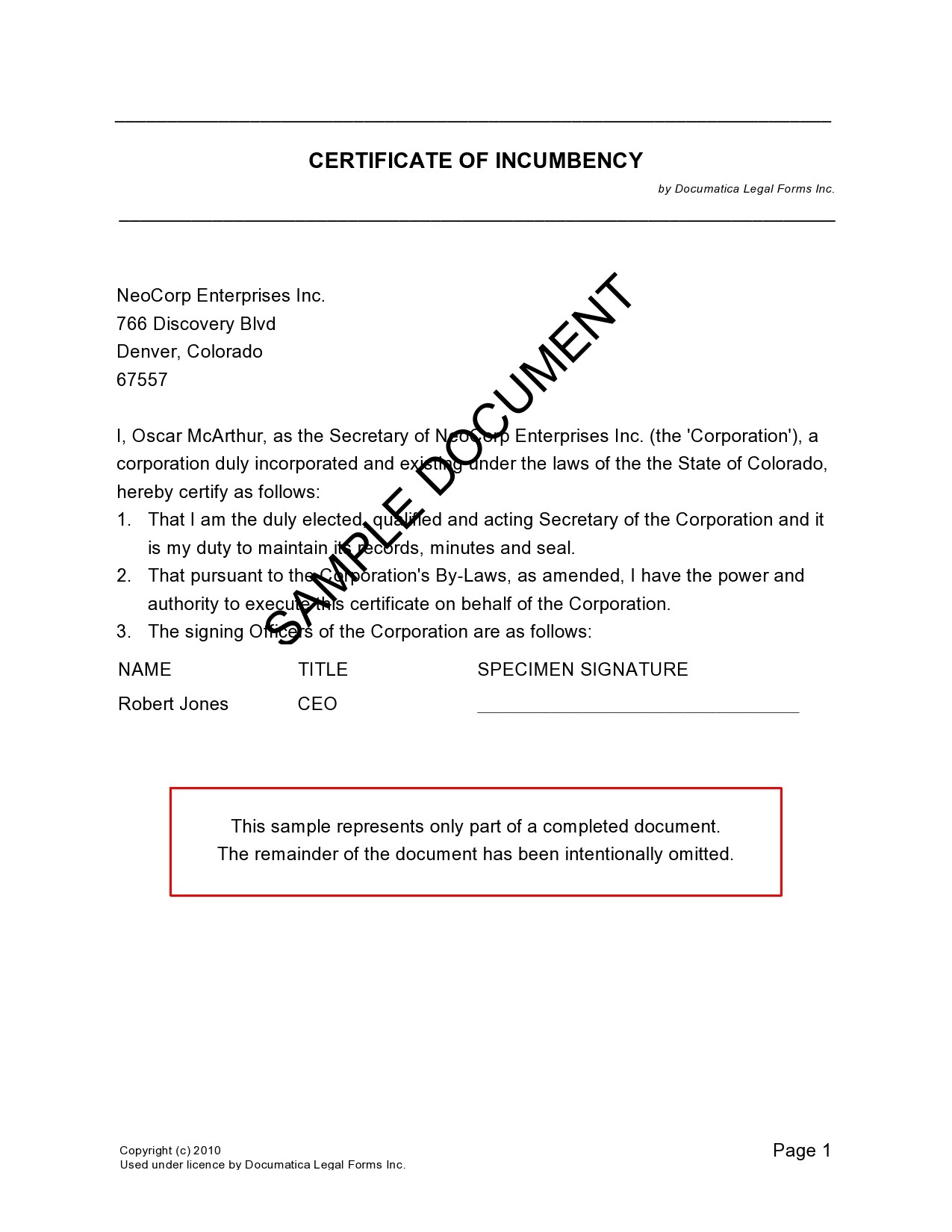 Certificate of Incumbency Template 39