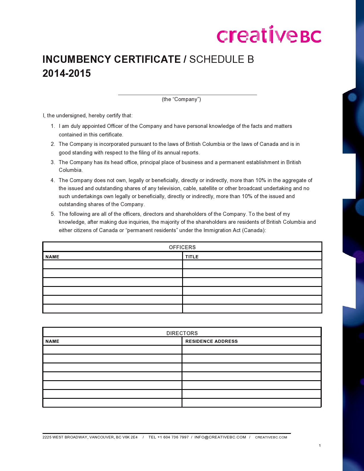 Certificate of Incumbency Template 44