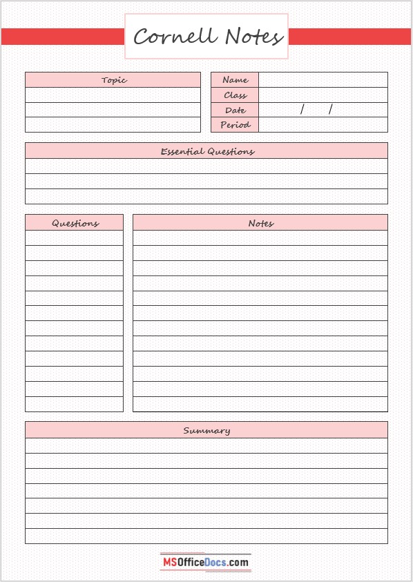 Cornell Notes Organizer in Word