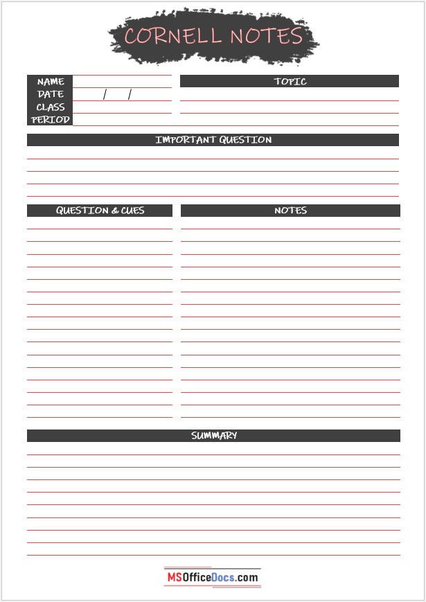 Custom Cornell Notes - Word Template