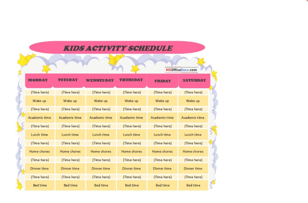 Home Depot Kids Activity Schedule - Excel Sheet