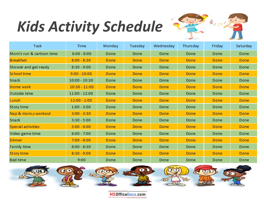 Kids Daily Activity Log Sheet - MS Excel