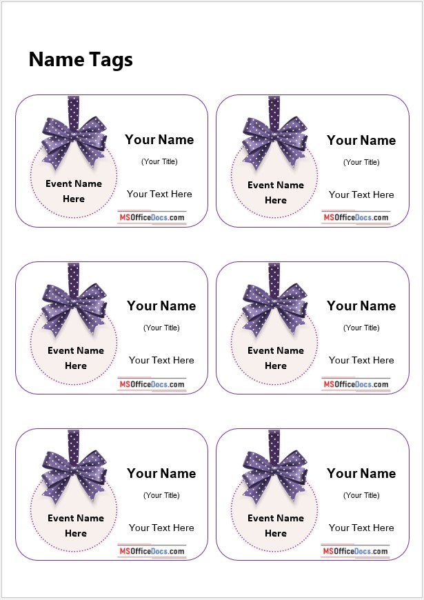Name Tag Design for Girls - Word Template