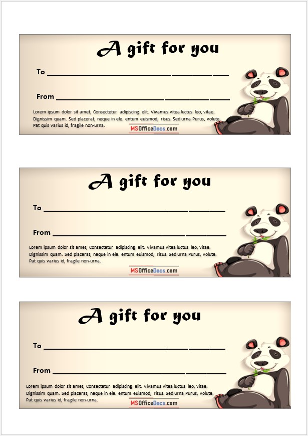Panda Gift Tag Design - Word Template