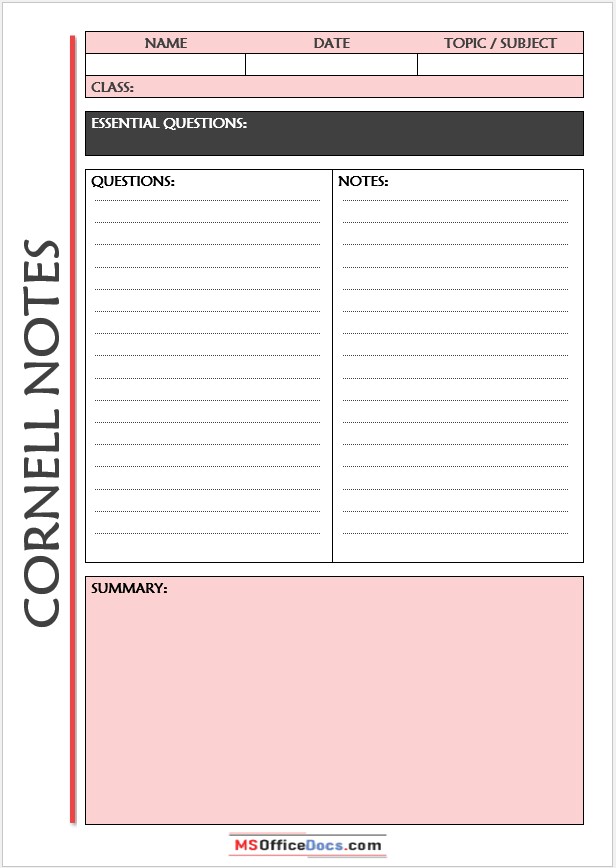 Structured Cornell Notes - MS Word File